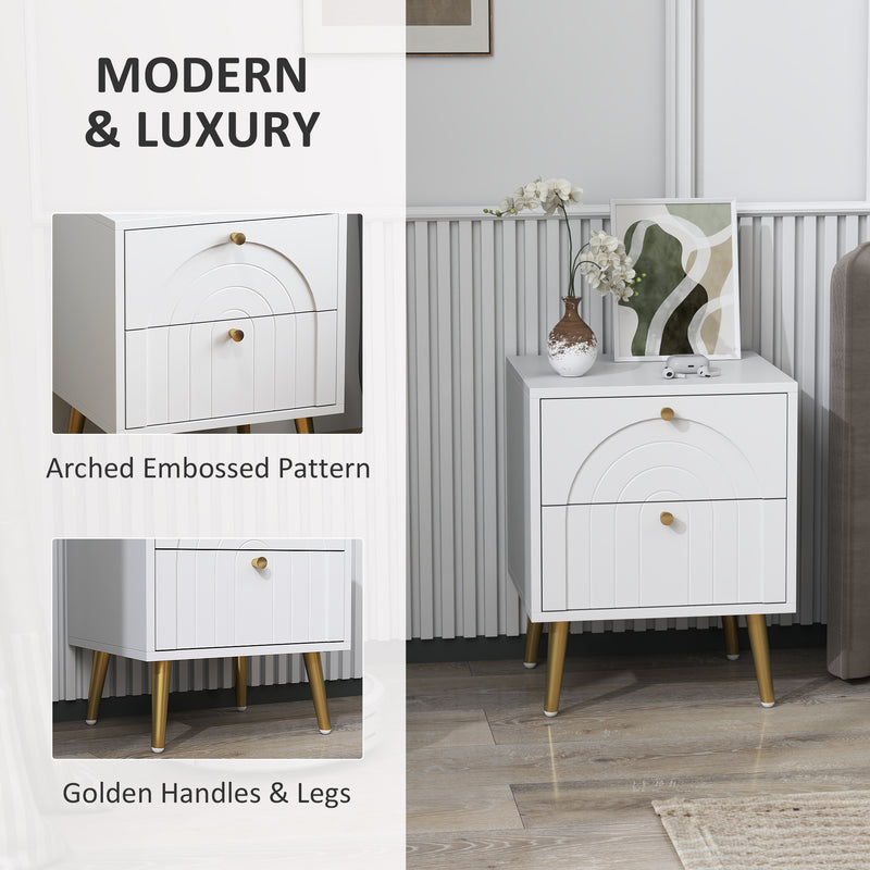 White 2 Drawer Bedside Table Set of 2 with Storage for Bedroom or Living Room by HOMCOM