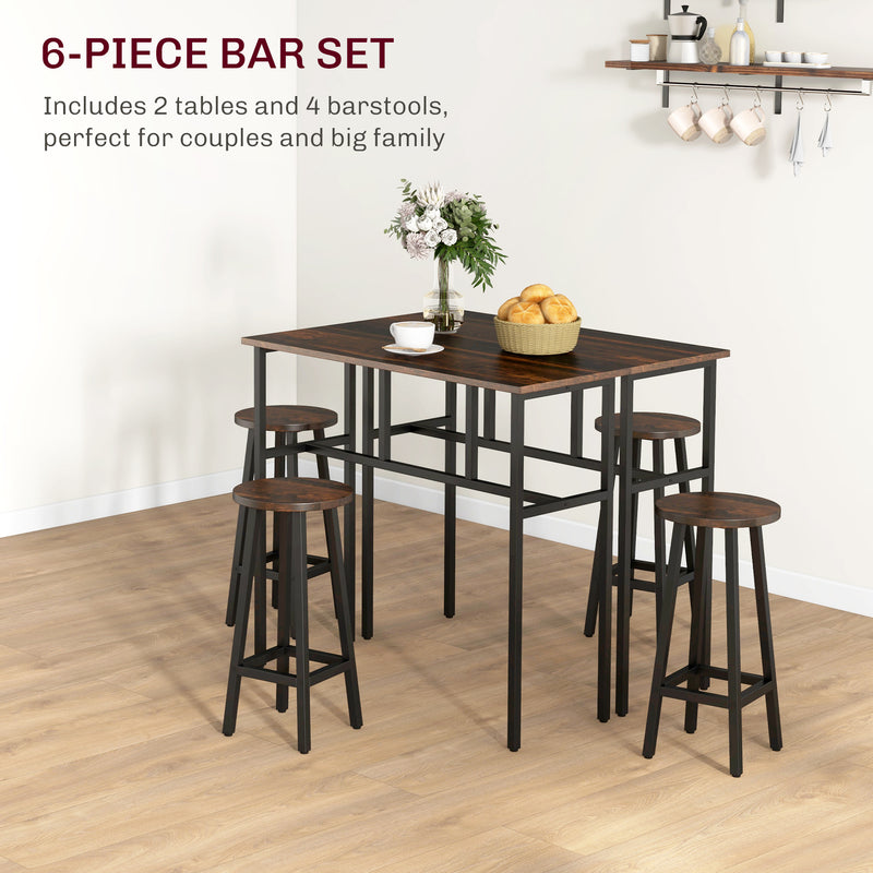 6 Piece Counter Height Bar Table and Stool Set Ideal for Kitchen or Dining Area Rustic Brown