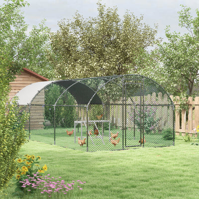 Walk In Chicken Run with Activity Shelf and Weather Cover for Backyard Use Green