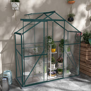 Walk In Polycarbonate Greenhouse With Sliding Door Rain Gutter And Base Frame Green