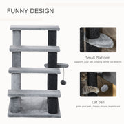 4 Step Cat Stairs with Scratching Posts Platforms and Hanging Toy for Indoor Use, Grey