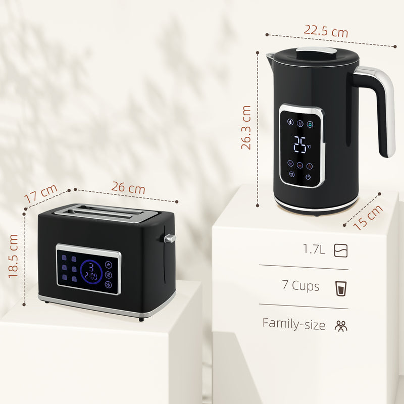 Touch Screen Kettle and Toaster Set With Fast Boil Function For Modern Kitchens Black