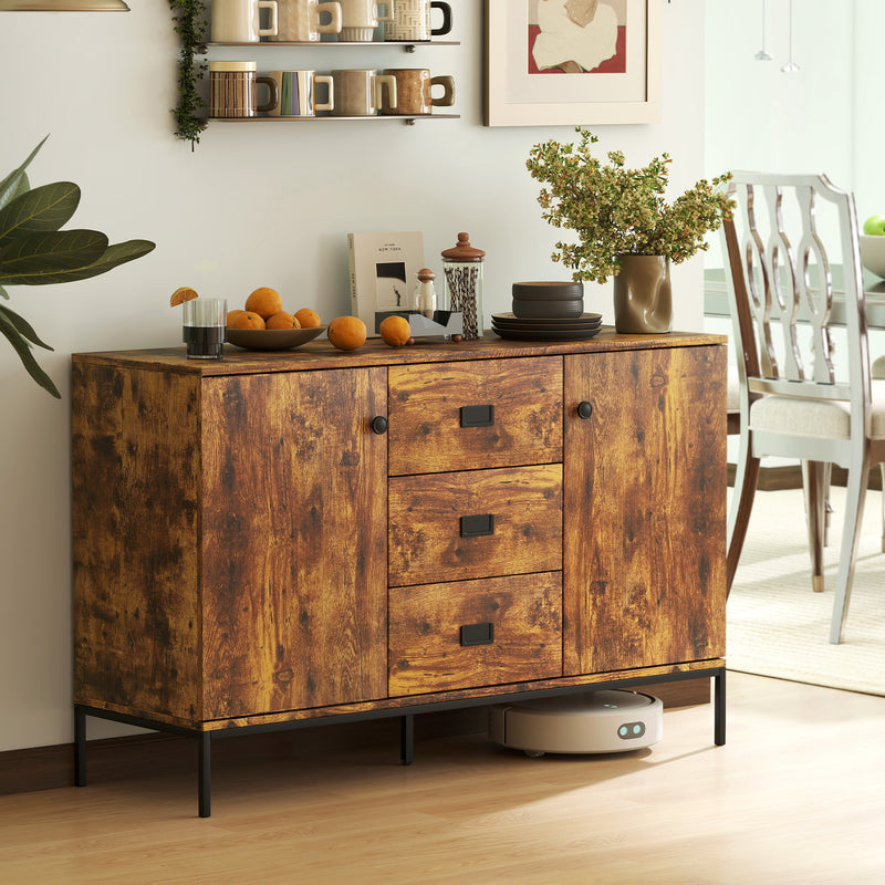 Sideboard with Adjustable Shelves and Drawers for Living Room Storage Rustic Brown