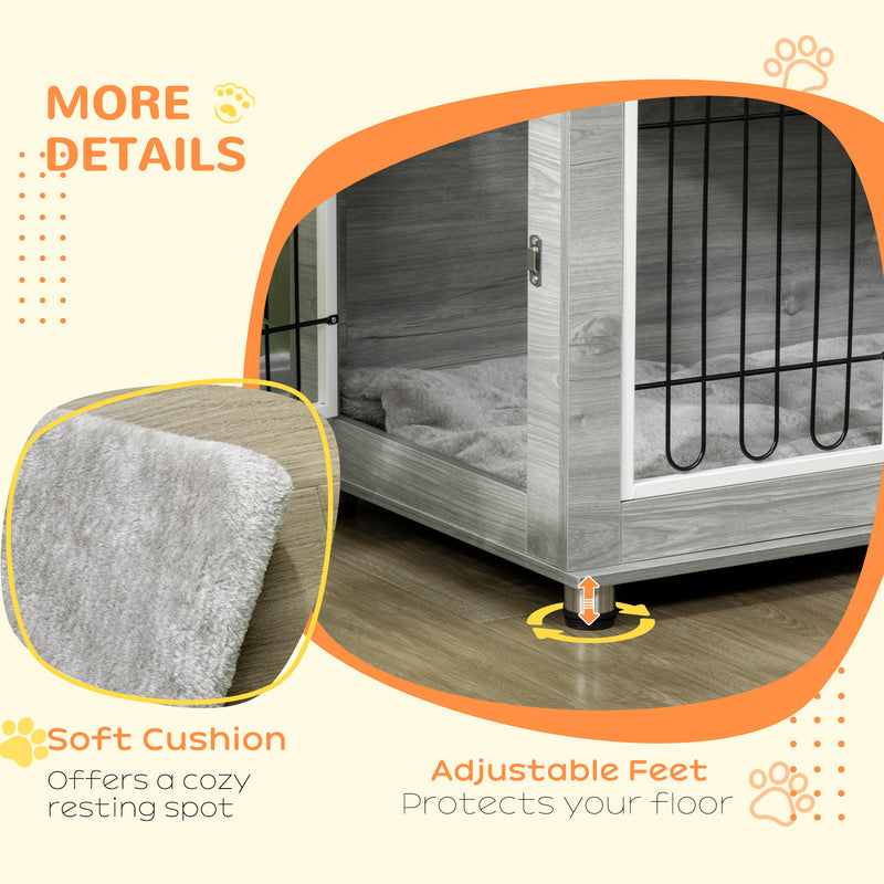 Indoor Dog Crate with Cushioned Bed and Storage Top for Medium and Large Dogs Grey