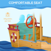 Wooden Pirate Ship Sandpit for Kids with Canopy Storage Bench and Liner Outdoor Play Brown
