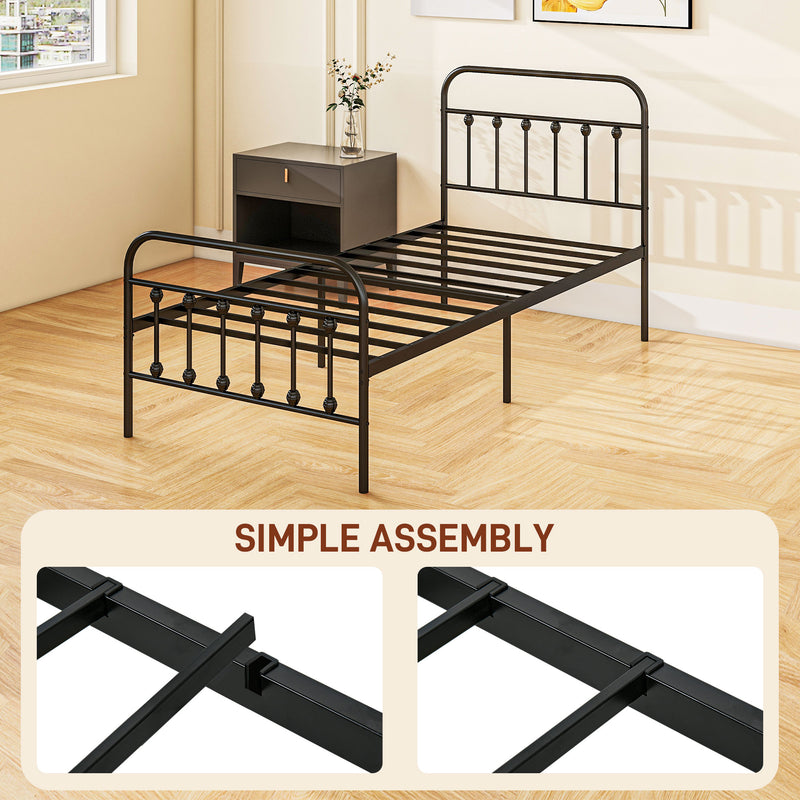 Single Metal Bed Frame with Strong Support Ideal for Guest or Spare Room Use Black