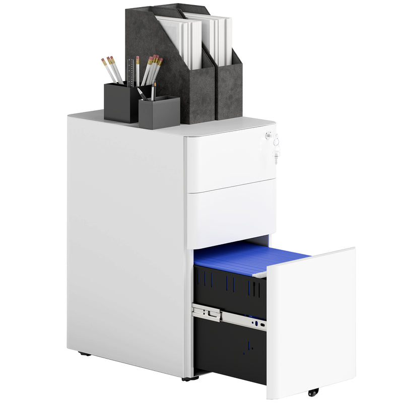 White 3 Drawer Steel Filing Cabinet with Lock for Home Office by Vinsetto