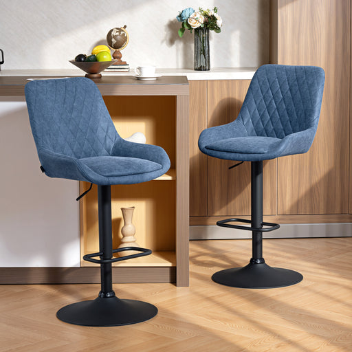 Set of 2 Retro Bar Stools with Adjustable Height and Padded Seat for Kitchen Dark Blue AOSOM