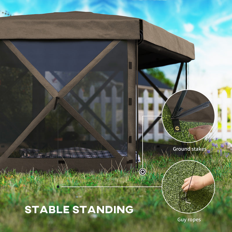 Brown 3m Hexagon Pop Up Gazebo with 5 Sides Waterproof UV Resistant by Outsunny