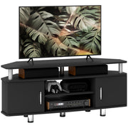 Black TV Unit For TVs Up To 55 Inches With Storage Shelves And Cupboard For Living Room