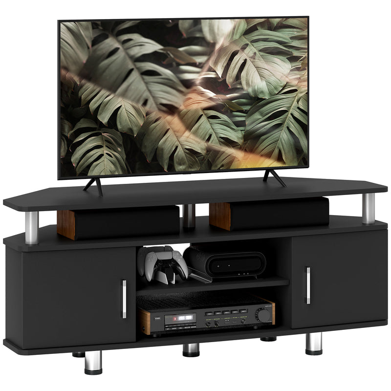 Black TV Unit For TVs Up To 55 Inches With Storage Shelves And Cupboard For Living Room