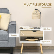 3 Piece Bedroom Furniture Set with Wardrobe Storage and Bedside Table, White and Wood AOSOM