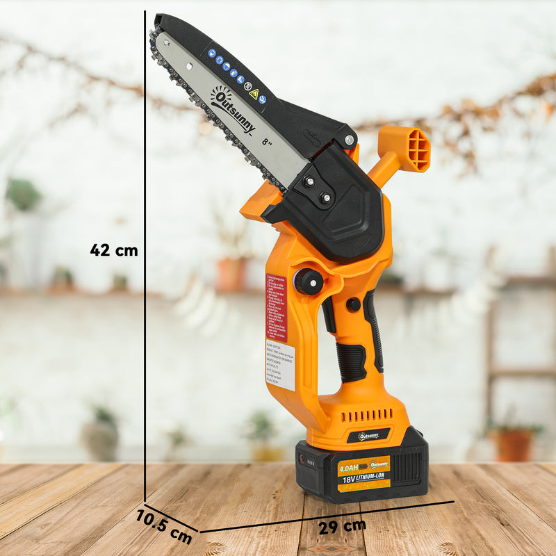8 Inch Cordless Electric Chainsaw with Brushless Motor and 2 Batteries for Tree Pruning AOSOM