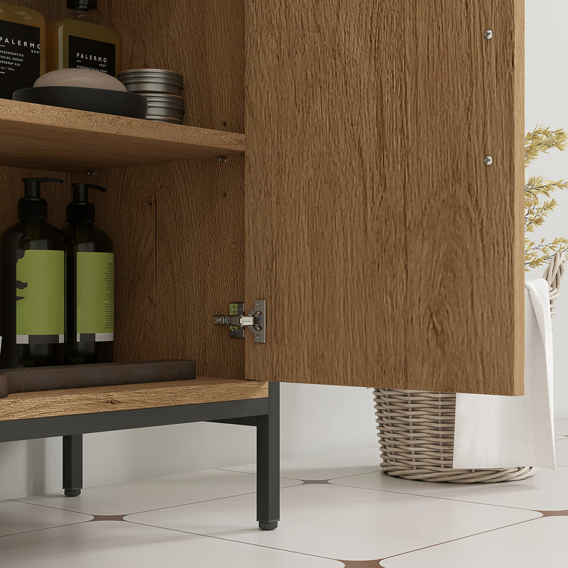 Under Sink Bathroom Cabinet with Adjustable Shelf for Tidy Storage Oak