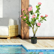 Set of 2 Artificial Camellia Plants in Pots For Indoor or Outdoor Display 95cm Pink AOSOM
