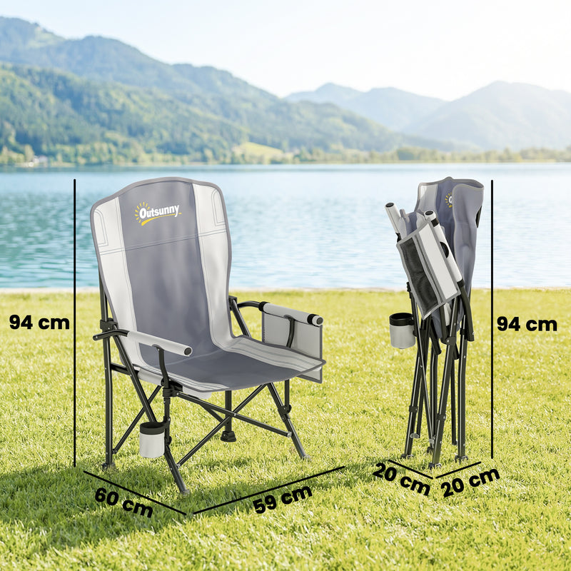 Folding Camping Chair with Padded Seat and Stable Frame for Uneven Ground Light Grey