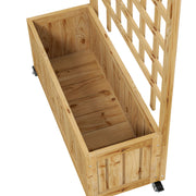 Natural Wooden Raised Planter Bed With Trellis And Wheels For Herbs Flowers Vegatables