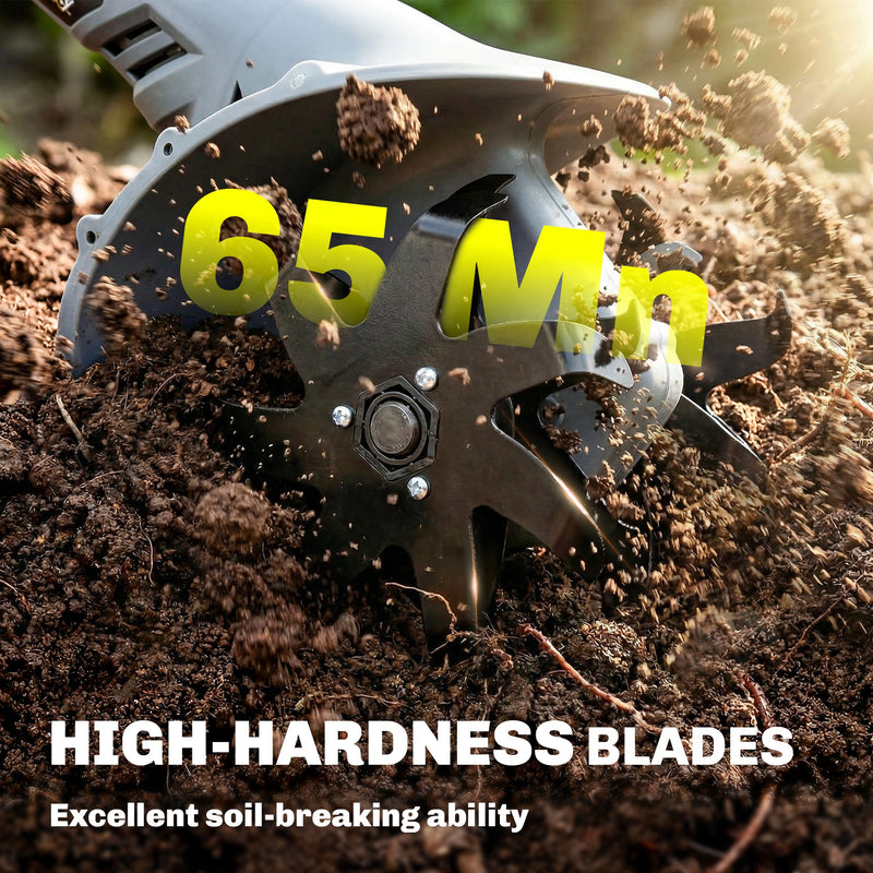 Cordless Garden Tiller for Easy Soil Preparation and Weeding with Adjustable Handle Grey AOSOM