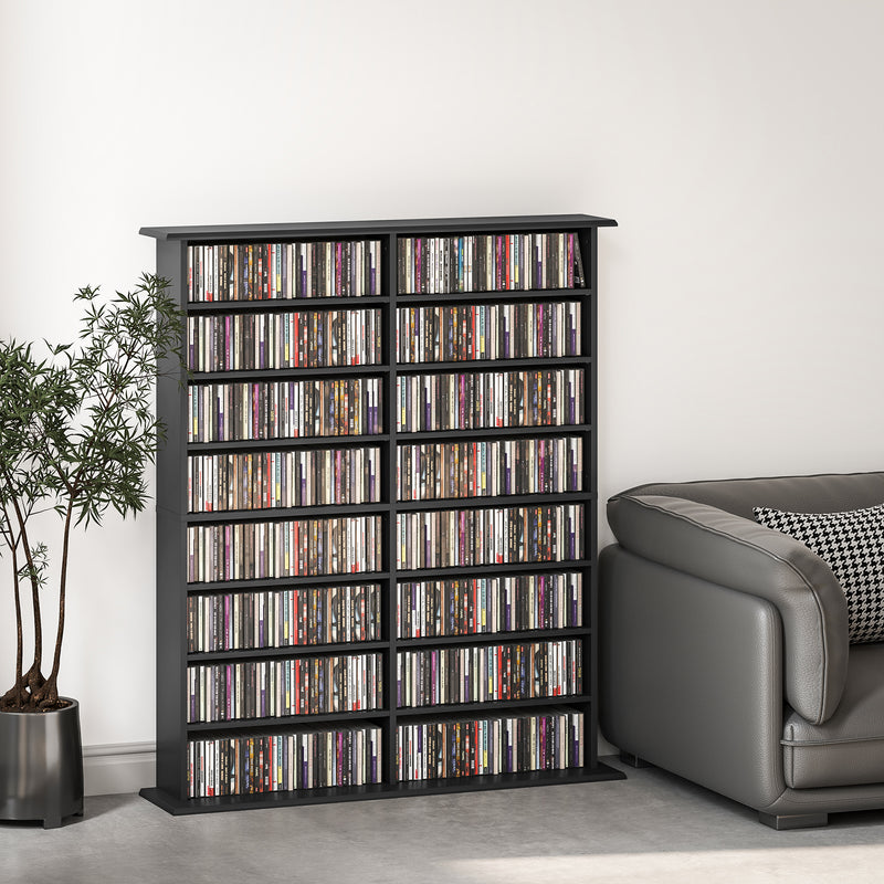 Black Media Storage Cabinet Holds 720 CDs or 396 DVDs with Adjustable Shelves