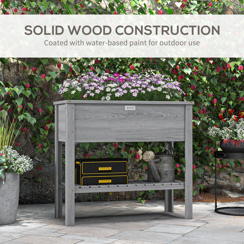 Outsunny Wooden Raised Garden Bed, Elevated Planter Box with Storage Shelf and Drainage Holes, Raised Planter with Legs, Grey AOSOM