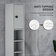 Tall Slim Bathroom Storage Cabinet with Shelves Drawer and Cupboards Space Saving, Grey
