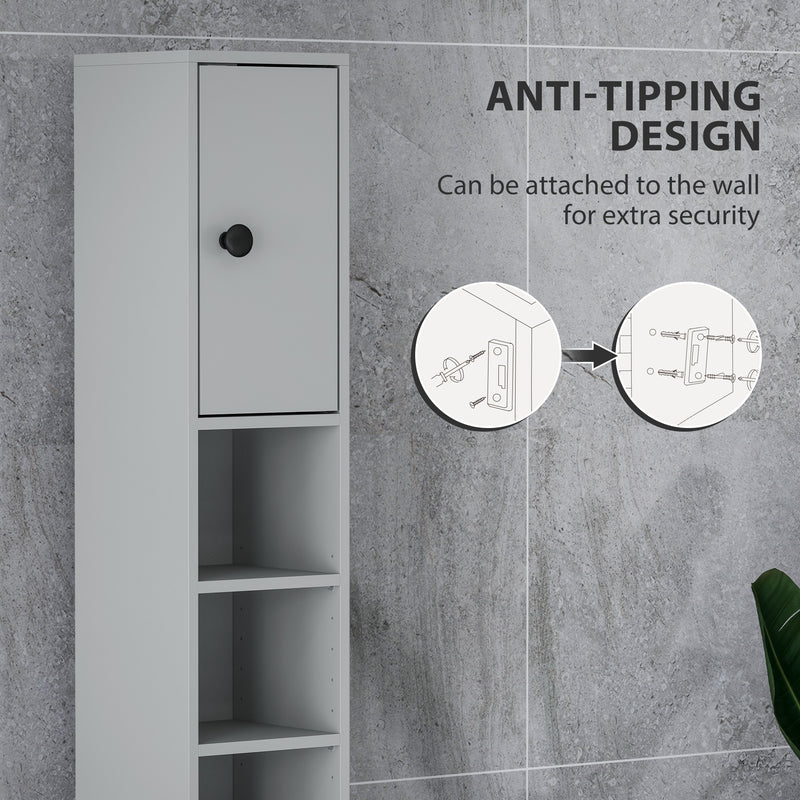 Tall Slim Bathroom Storage Cabinet with Shelves Drawer and Cupboards Space Saving, Grey