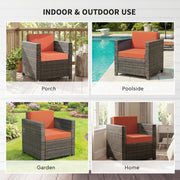 Rattan Garden Armchair With Cushion For Outdoor Relaxing Patio Seating Mixed Brown Orange Outsunny