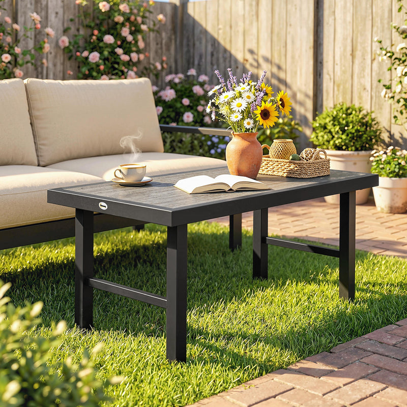 Outdoor Coffee Table with Spacious Wood Effect Top for Garden or Patio Dark Grey