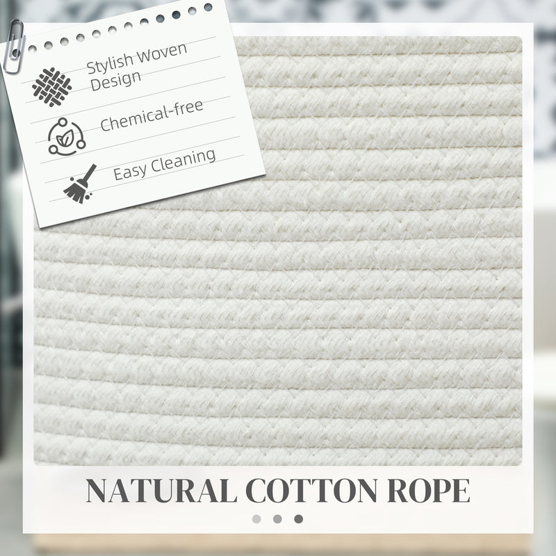 36L Cotton Rope Laundry Basket With Handles Ideal For Bedroom Or Bathroom, Cream White