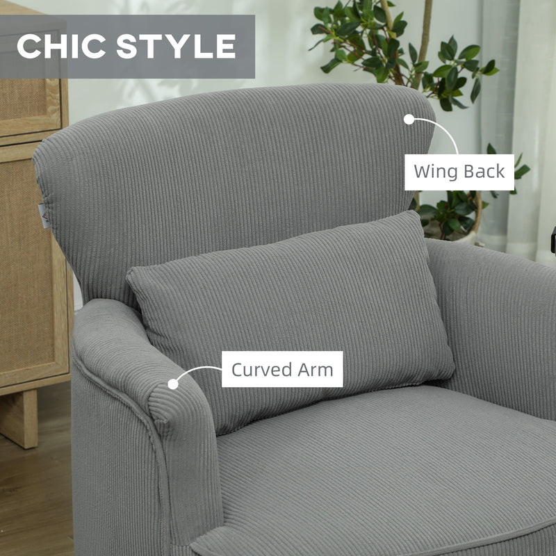 Light Grey Corduroy Retro Accent Chair with Wooden Legs by HOMCOM