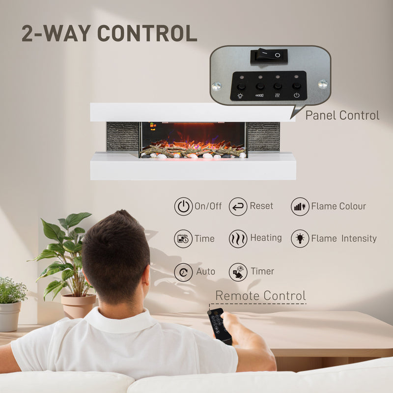 White 120cm Electric Fireplace Wall Mounted or Freestanding with LED Flame Remote 2000W by HOMCOM