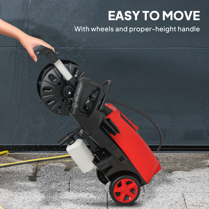 150 Bar High Pressure Washer with Accessories for Car and Patio Cleaning Red Black AOSOM