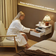 Floating Bedside Cabinets Set of 2 with Drawer and Shelf Space Saving Storage White AOSOM