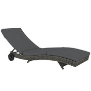 Dark Grey Rattan Sun Lounger With Adjustable Backrest and Wheels by Outsunny