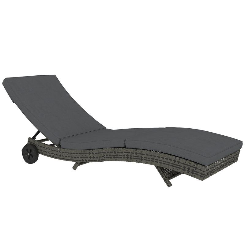 Dark Grey Rattan Sun Lounger With Adjustable Backrest and Wheels by Outsunny