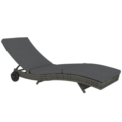 Dark Grey Rattan Sun Lounger With Adjustable Backrest and Wheels by Outsunny