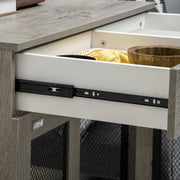 Dog Crate End Table with Two Doors and Storage Drawer for Medium Dogs Grey
