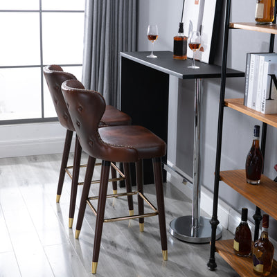 Set of 2 PU Leather Bar Stools with Backrest for Kitchen Counter Height Seating Brown