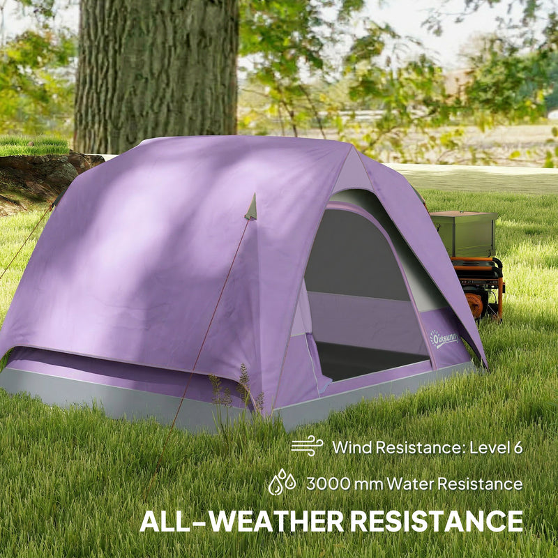 3 Person Waterproof Dome Tent for Quick Camping Shelter with Mesh Windows Purple Grey