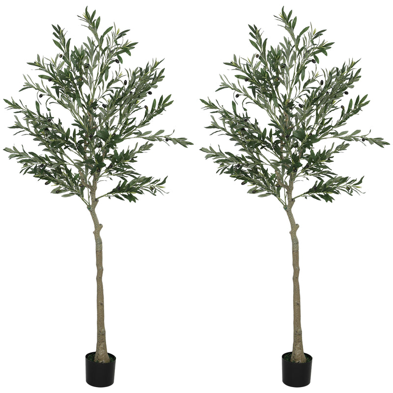 Set of 2 6ft Artificial Olive Trees with 900 Leaves and 40 Fruits in Pots for Indoors