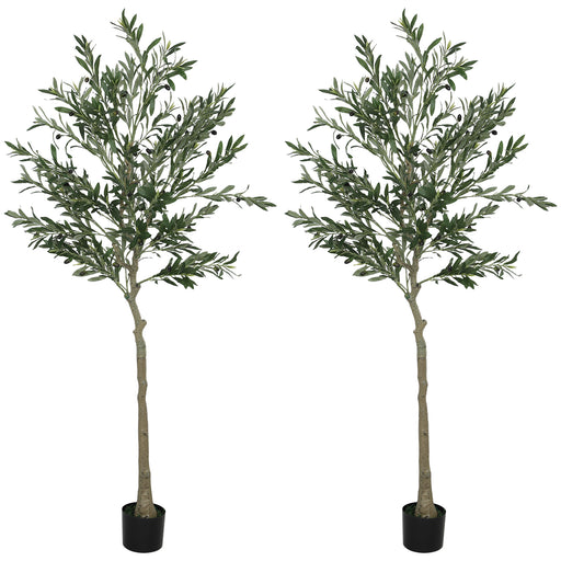 Set of 2 6ft Artificial Olive Trees with 900 Leaves and 40 Fruits in Pots for Indoors