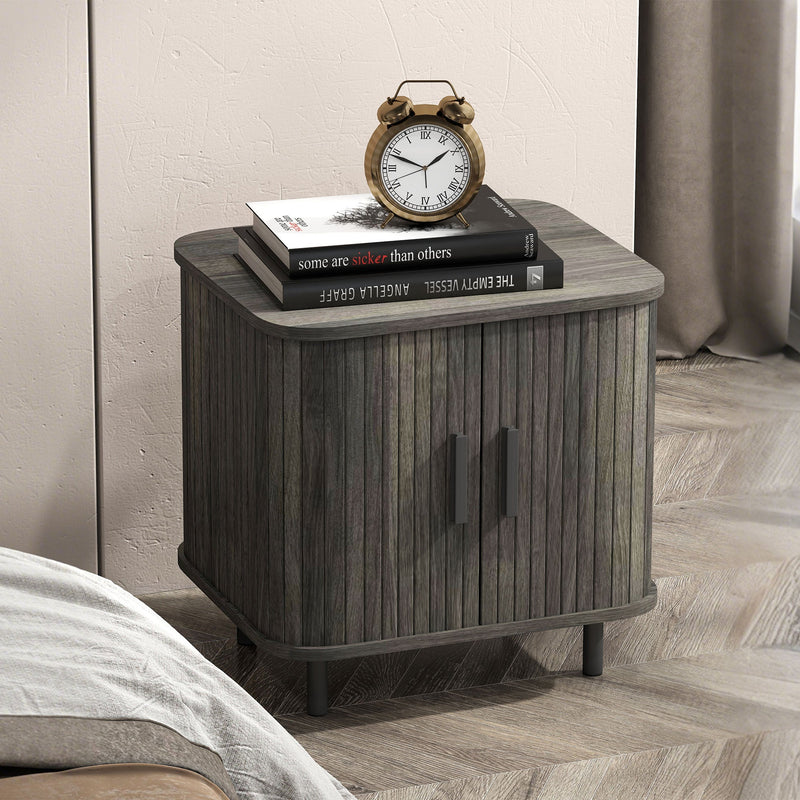 Bedside Table Sliding Door Grey - angle view