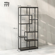 Seven Tier Geometric Bookcase With Open Shelving For Home Office Or Living Room Grey Black