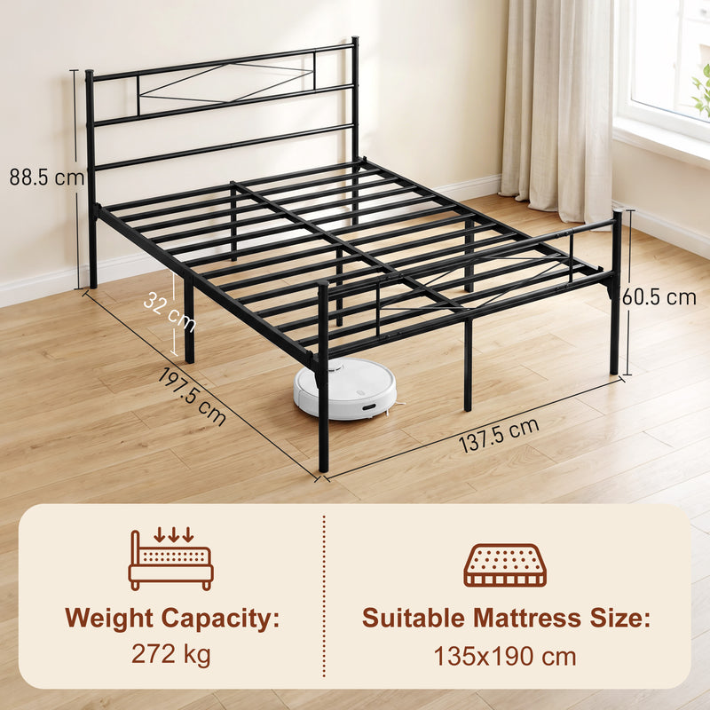 Double Bed Frame with Underbed Storage and Sturdy Steel Support Black
