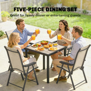 4 Seater Garden Dining Set with Folding Chairs and Space Saving Table for Small Patios, Brown Outsunny
