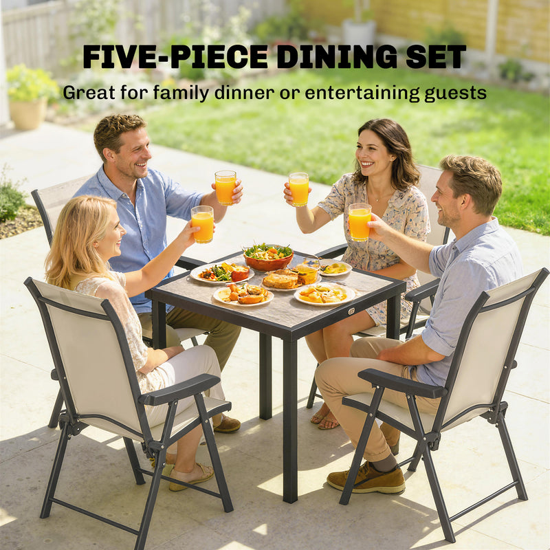 4 Seater Garden Dining Set with Folding Chairs and Space Saving Table for Small Patios, Brown Outsunny