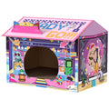 2 in 1 Cardboard Cat House With Scratching Board and Catnip For Indoor Play, Pink AOSOM