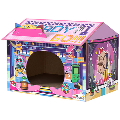 2 in 1 Cardboard Cat House With Scratching Board and Catnip For Indoor Play, Pink AOSOM