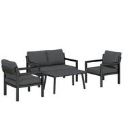 4 Piece Rattan Garden Furniture Set with Loveseat, Armchairs and Coffee Table — Beige or Dark Grey Outsunny