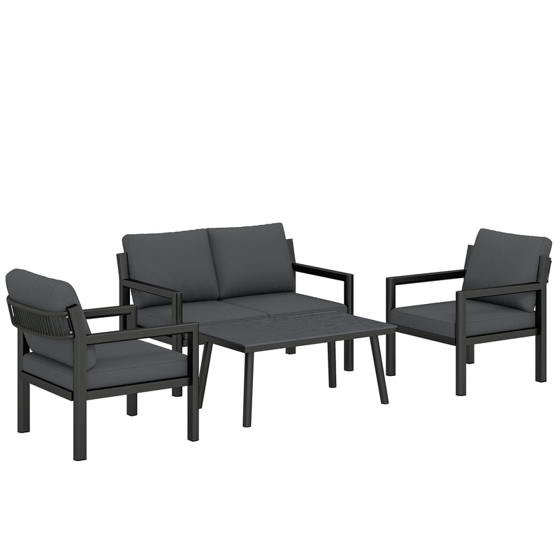 4 Piece Rattan Garden Furniture Set with Loveseat, Armchairs and Coffee Table — Beige or Dark Grey Outsunny